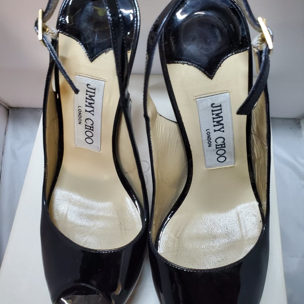 Jimmy Choo peep toe platform shoes sling back buckle fastenings Black 37… - Picture 12 of 13